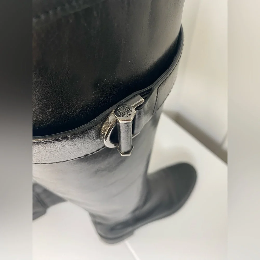 TORY BURCH Grace Black Knee-High Leather Riding Boots